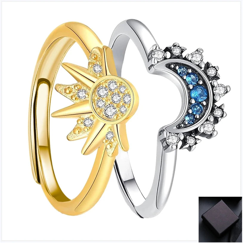 Sun and Moon Matching Ring Set for Couple Lovers Women Teen Girls Best Friends Birthday Valentine'S Day Celestial Jewelry Gifts
