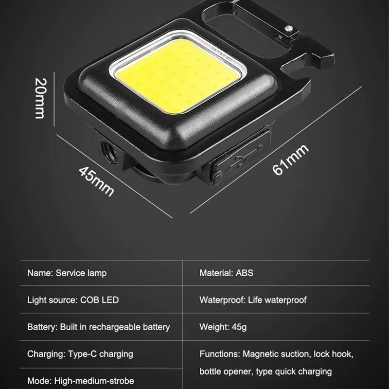 COB LED Mini Flashlight Super Bright EDC Keychain Light Outdoor Emergency Camping Pocket Lamp with Tail Magnet Corkscrew