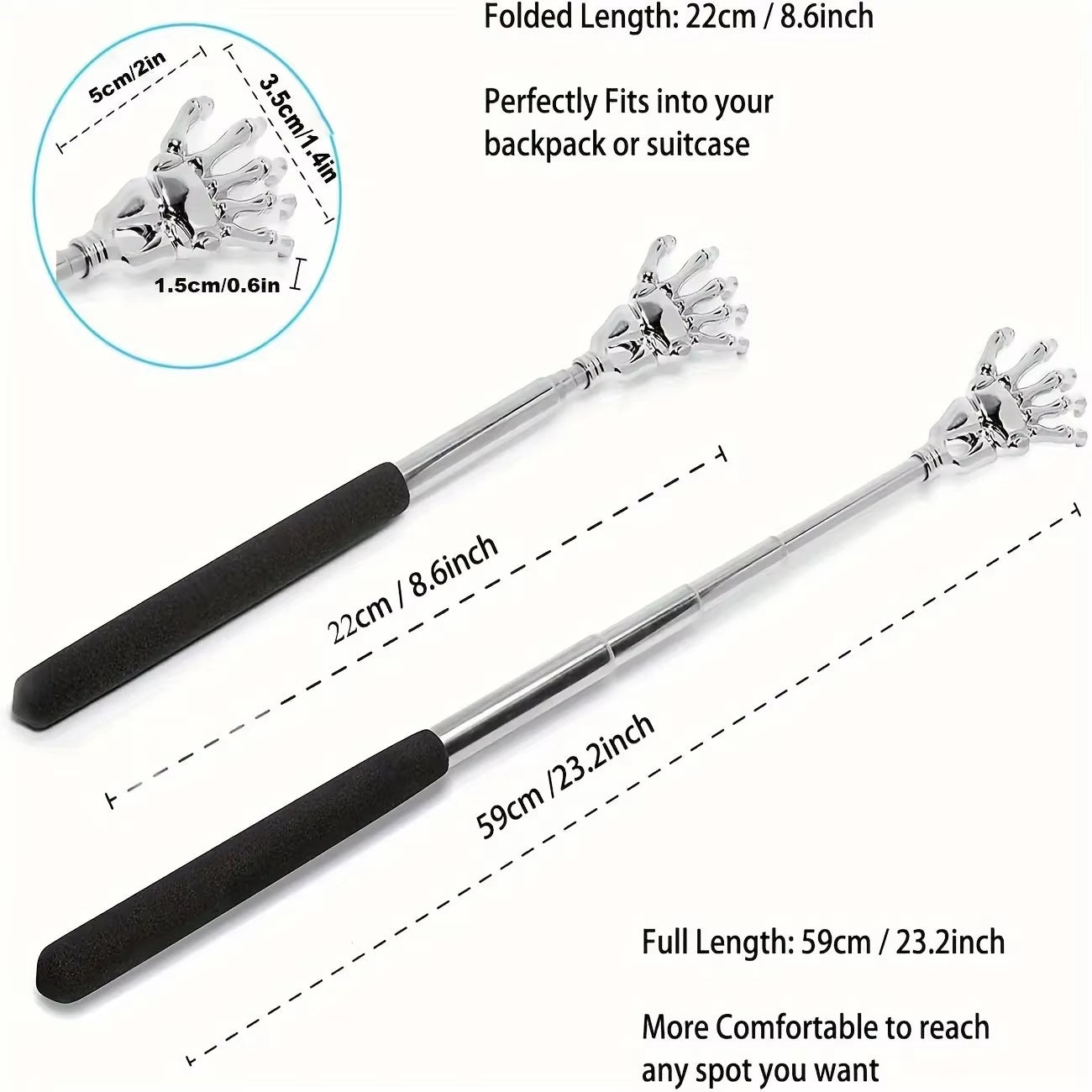 Portable Stainless Steel Telescopic Back Scratcher Extendable Scratcher Back Massager Tool for Blood Circulation Relax Health