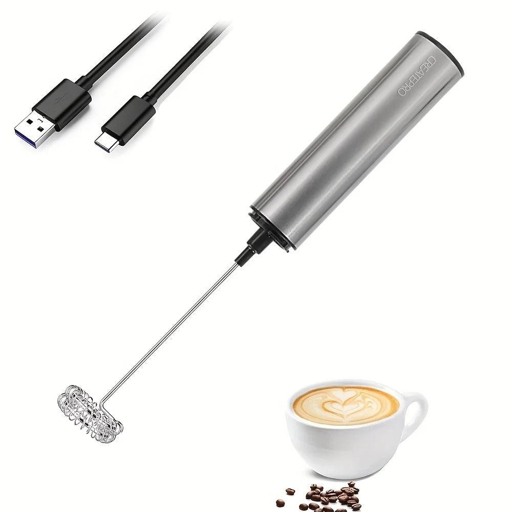 Rechargeable Stainless Steel Milk Frother 2 Speeds for Latte Cappuccino Espresso Home and Barista Use