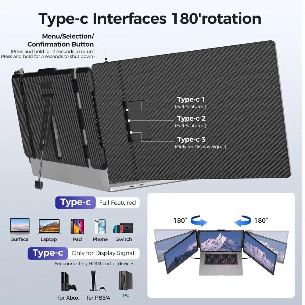 14 Inch Laptop Single/Dual Monitor 1920*1080 IPS P2S Portable Monitor for Laptop Extender Display Dual Extended Display Type-C