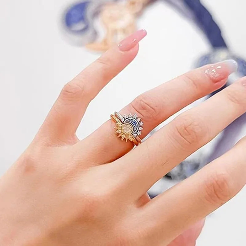Sun and Moon Matching Ring Set for Couple Lovers Women Teen Girls Best Friends Birthday Valentine'S Day Celestial Jewelry Gifts