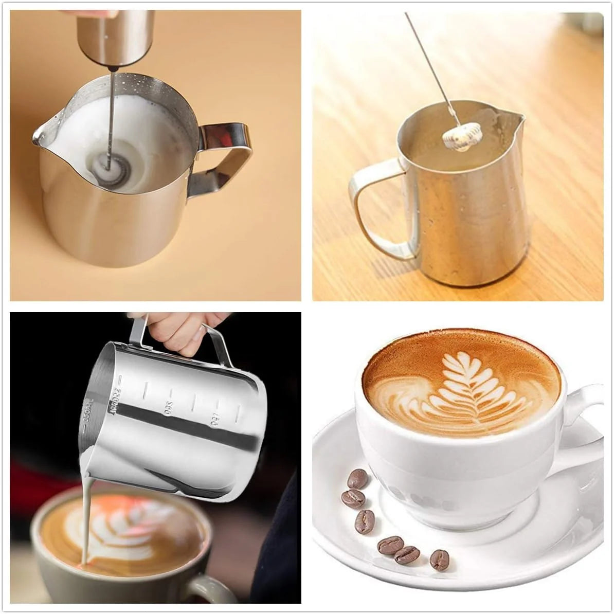 Rechargeable Stainless Steel Milk Frother 2 Speeds for Latte Cappuccino Espresso Home and Barista Use