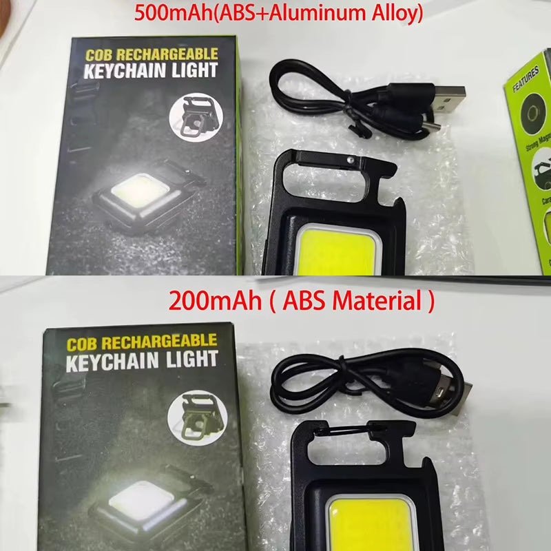 COB LED Mini Flashlight Super Bright EDC Keychain Light Outdoor Emergency Camping Pocket Lamp with Tail Magnet Corkscrew