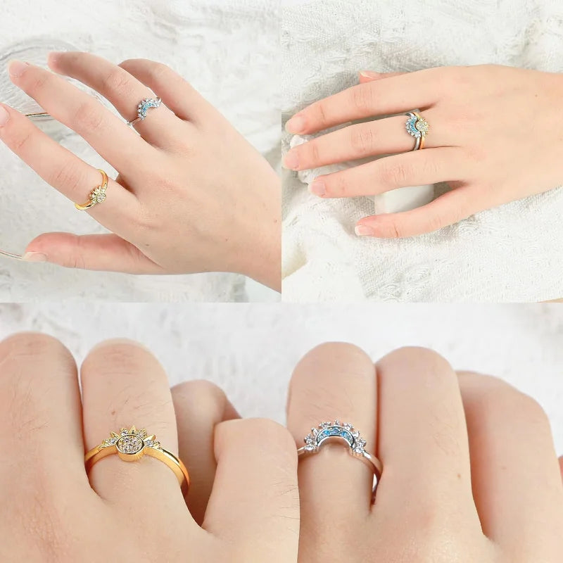 Sun and Moon Matching Ring Set for Couple Lovers Women Teen Girls Best Friends Birthday Valentine'S Day Celestial Jewelry Gifts